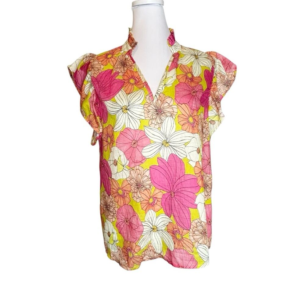 THML Flower Power Top Size S Colorful Multicolor Resortwear Feminine Floral 60's